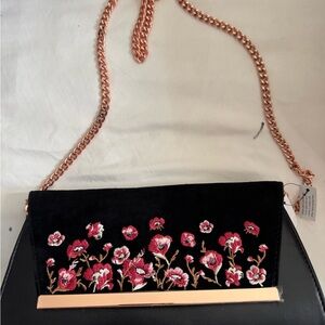 Floral Embroidered Black Clutch